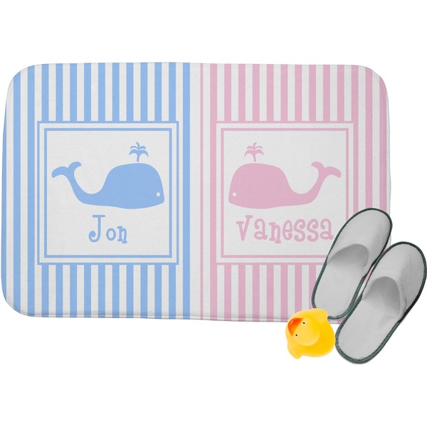 Custom Striped w/ Whales Memory Foam Bath Mat (Personalized)