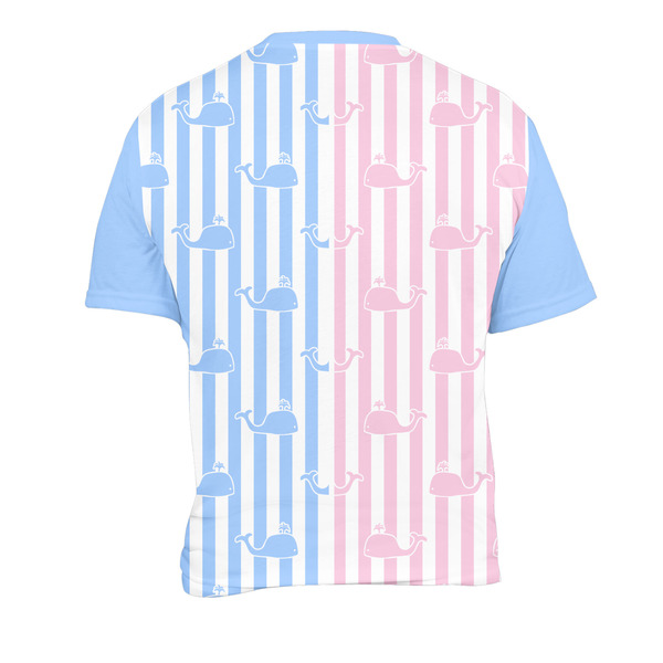 Striped w/ Whales Men's Crew Neck T Shirt Medium - Back