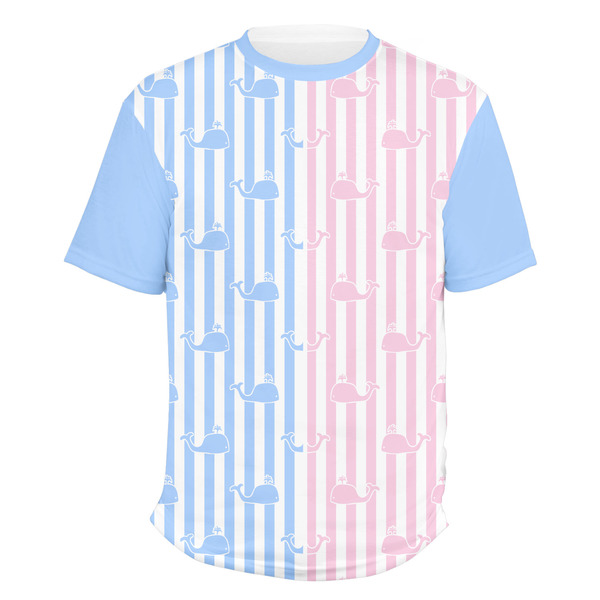 Custom Striped w/ Whales Men's Crew T-Shirt - X Large