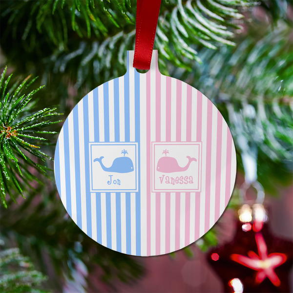 Striped w/ Whales Metal Ball Ornament - Lifestyle