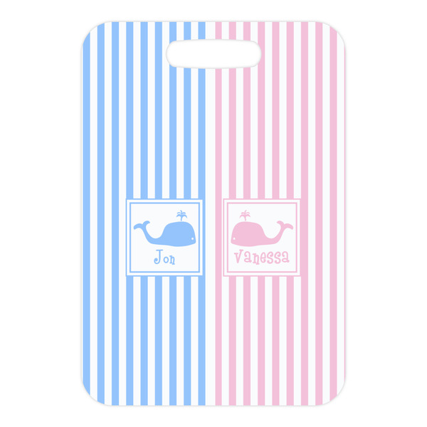 Striped w/ Whales Metal Luggage Tag - Front Without Strap
