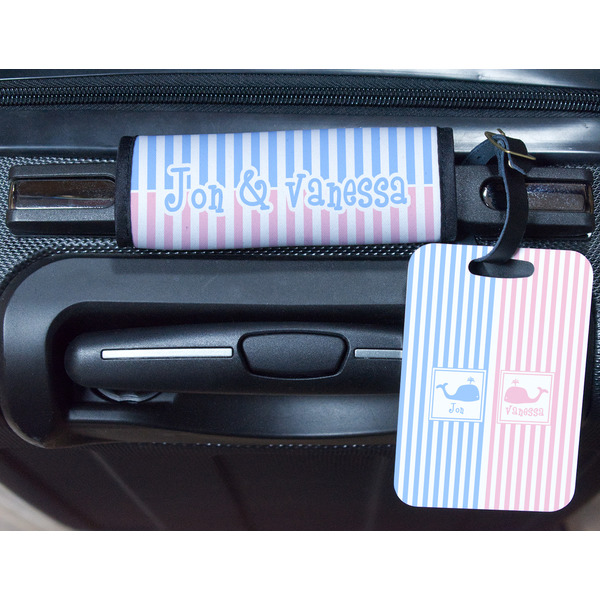 Striped w/ Whales Metal Luggage Tag & Handle Wrap - In Context