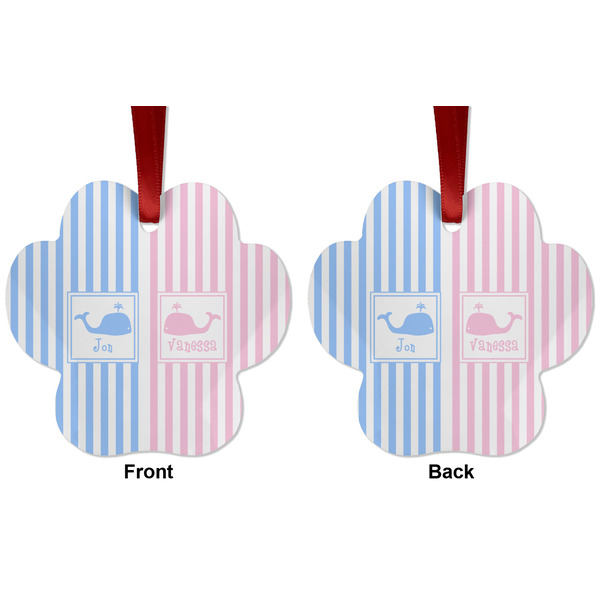 Striped w/ Whales Metal Paw Ornament - Front and Back