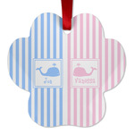 Striped w/ Whales Metal Paw Ornament - Double Sided w/ Multiple Names