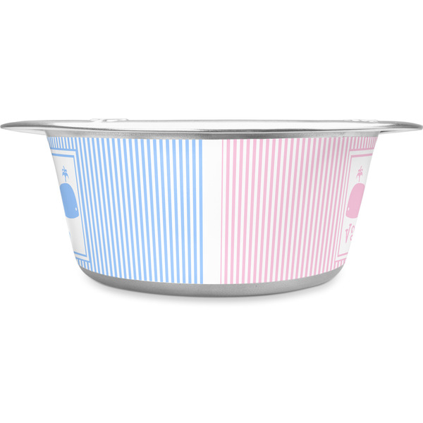 Custom Striped w/ Whales Stainless Steel Dog Bowl - Large (Personalized)
