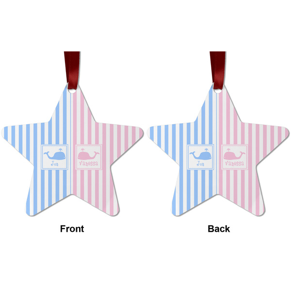 Striped w/ Whales Metal Star Ornament - Front and Back