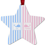 Striped w/ Whales Metal Star Ornament - Double Sided w/ Multiple Names