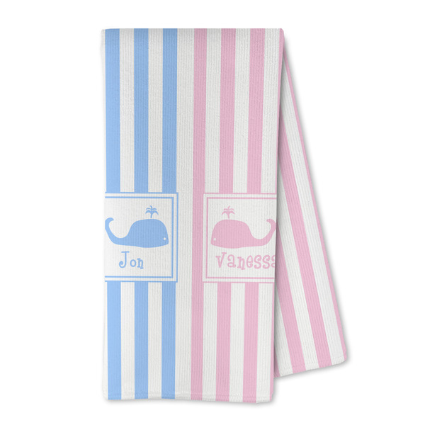 Custom Striped w/ Whales Kitchen Towel - Microfiber (Personalized)