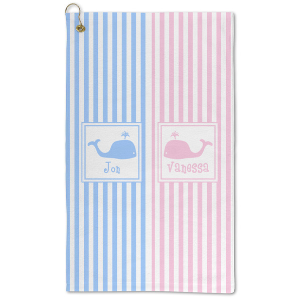 Custom Striped w/ Whales Microfiber Golf Towel - Large (Personalized)