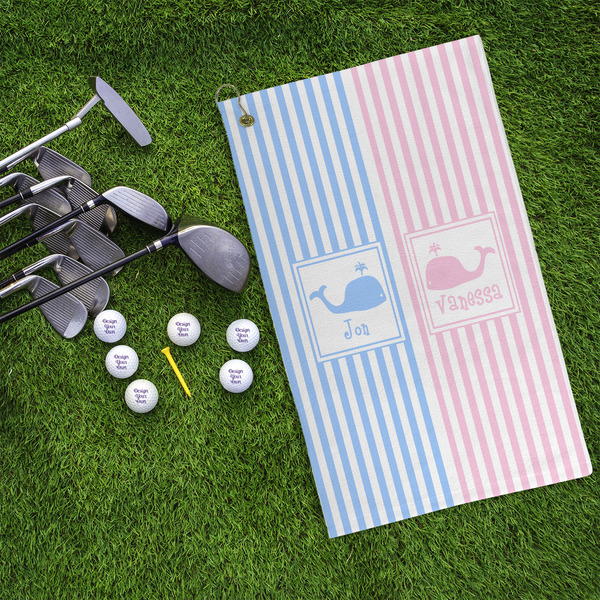 Striped w/ Whales Microfiber Golf Towels - LIFESTYLE