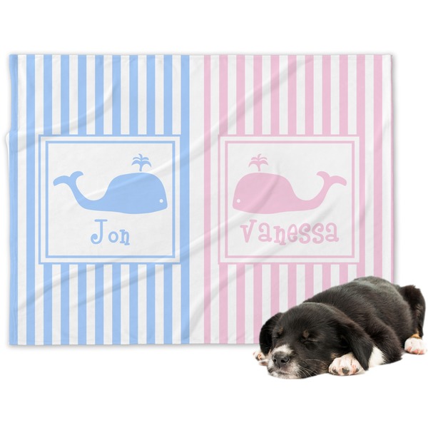 Custom Striped w/ Whales Dog Blanket - Large (Personalized)
