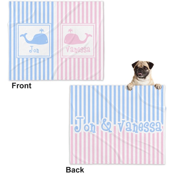 Striped w/ Whales Microfleece Dog Blanket - Large- Front & Back
