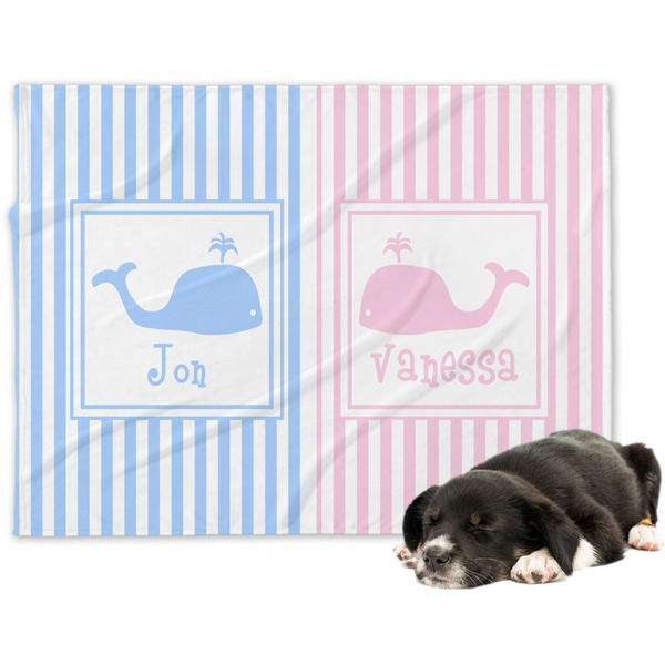 Custom Striped w/ Whales Dog Blanket - Regular (Personalized)