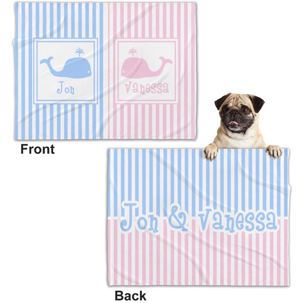 Striped w/ Whales Microfleece Dog Blanket - Regular - Front & Back