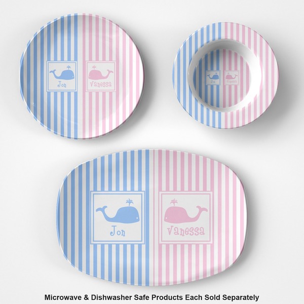 Striped w/ Whales Microwave & Dishwasher Safe CP Plastic Dishware - Group