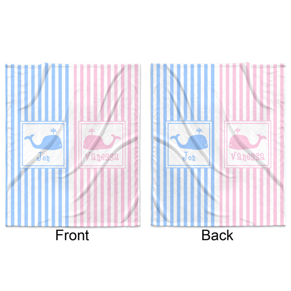 Striped w/ Whales Minky Blanket - 50"x60" - Double Sided - Front & Back