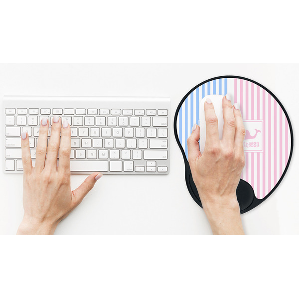 Striped w/ Whales Mouse Pad with Wrist Rest - LIFESYTLE 2 (in use)