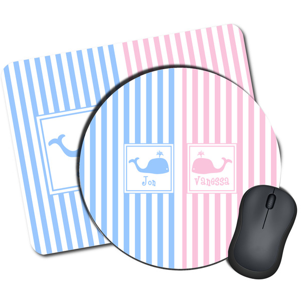 Custom Striped w/ Whales Mouse Pad (Personalized)
