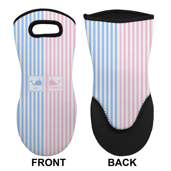 Striped w/ Whales Neoprene Oven Mitt (Front & Back)