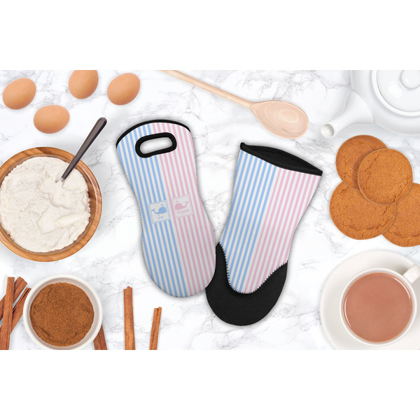 Striped w/ Whales Neoprene Oven Mitt - Lifestyle Image