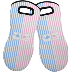 Striped w/ Whales Neoprene Oven Mitts - Set of 2 w/ Multiple Names