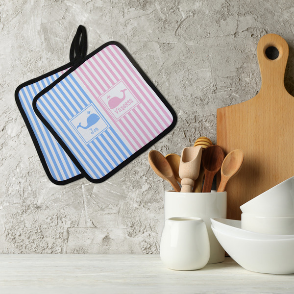 Striped w/ Whales Neoprene Pot Holder - Set of 2  LIFESTYLE