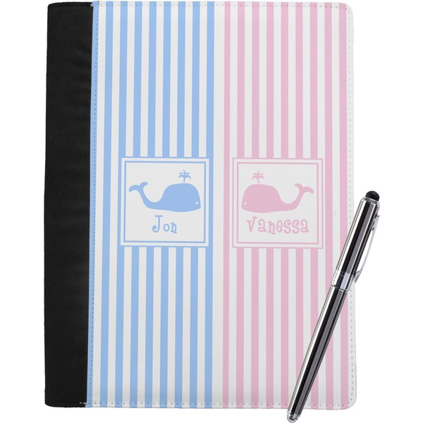 Custom Striped w/ Whales Notebook Padfolio - Large w/ Multiple Names