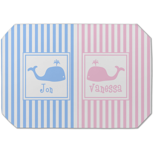 Custom Striped w/ Whales Dining Table Mat - Octagon (Single-Sided) w/ Multiple Names