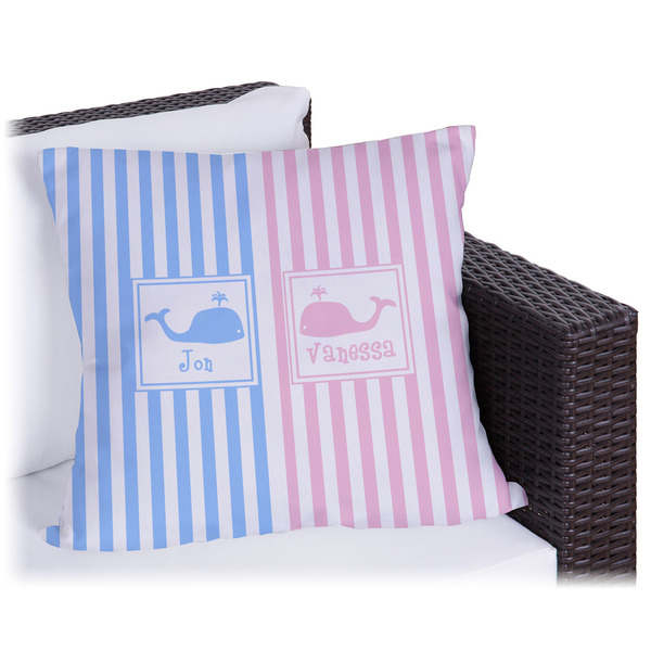 Custom Striped w/ Whales Outdoor Pillow - 20" (Personalized)