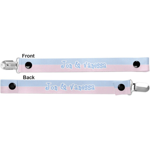 Striped w/ Whales Pacifier Clip - Front and Back