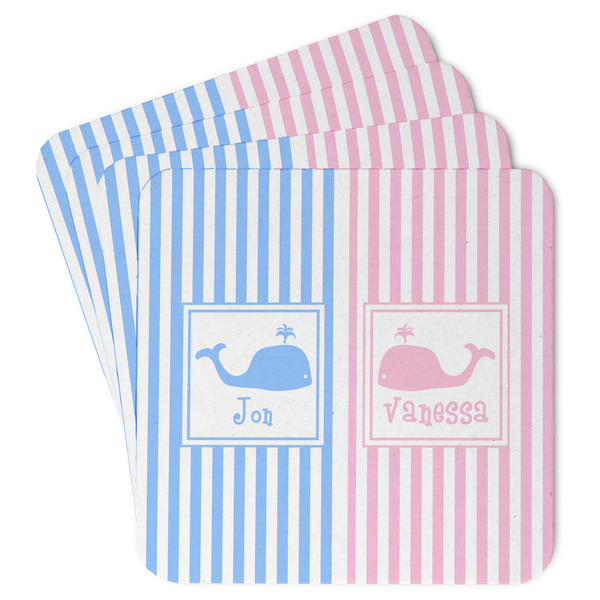 Custom Striped w/ Whales Paper Coasters w/ Multiple Names