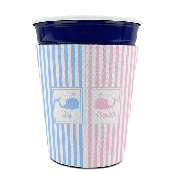 Striped w/ Whales Party Cup Sleeves - without bottom - FRONT (on cup)
