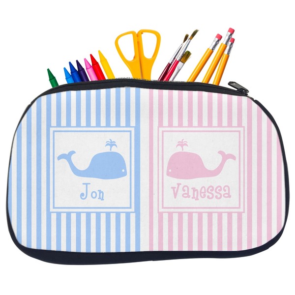 Striped w/ Whales Pencil / School Supplies Bags - Medium
