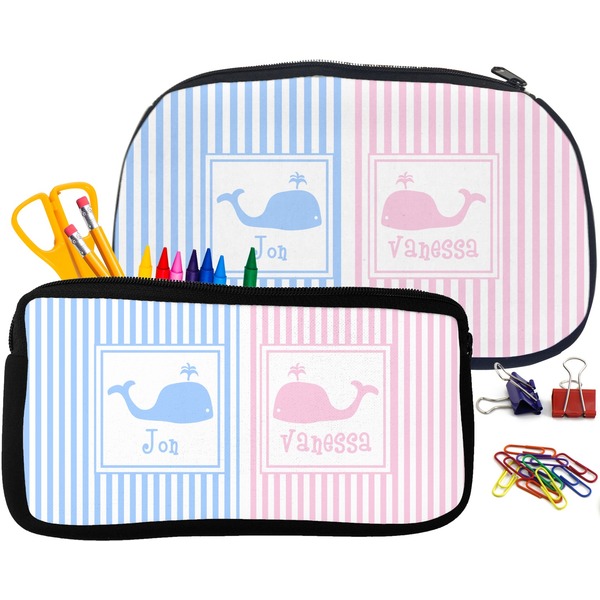 Striped w/ Whales Pencil / School Supplies Bags Small and Medium