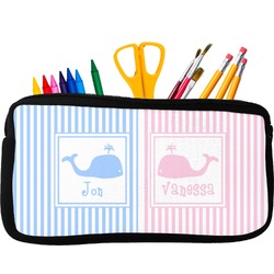 Striped w/ Whales Neoprene Pencil Case - Small w/ Multiple Names