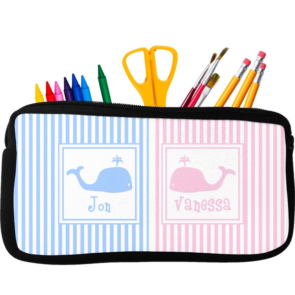 Custom Striped w/ Whales Neoprene Pencil Case (Personalized)