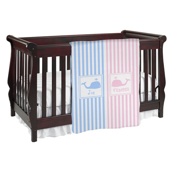 Custom Striped w/ Whales Baby Blanket (Double Sided) (Personalized)