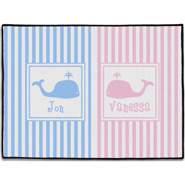Custom Striped w/ Whales Door Mat - 24"x18" (Personalized)