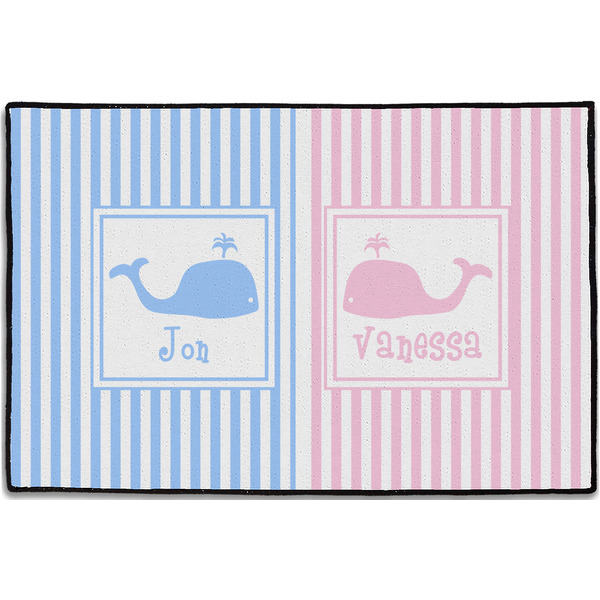 Custom Striped w/ Whales Door Mat - 36"x24" (Personalized)