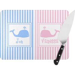 Striped w/ Whales Rectangular Glass Cutting Board (Personalized)