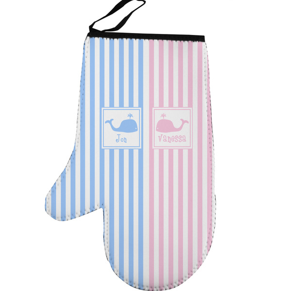 Custom Striped w/ Whales Left Oven Mitt (Personalized)