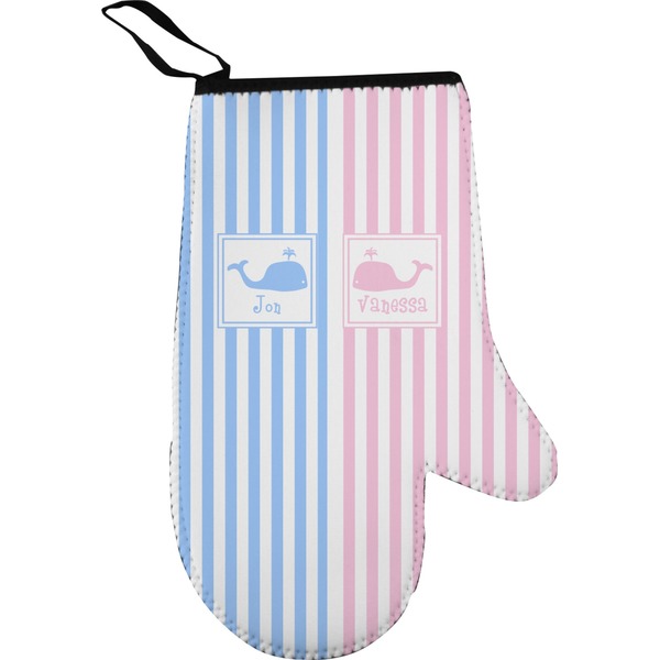 Custom Striped w/ Whales Right Oven Mitt (Personalized)