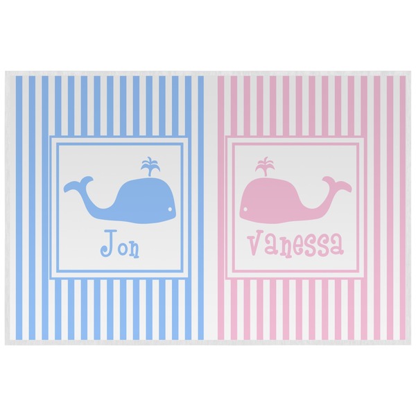 Custom Striped w/ Whales Laminated Placemat w/ Multiple Names