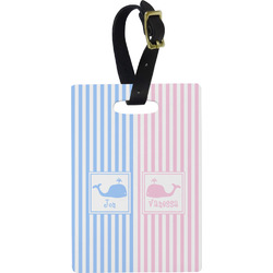 Striped w/ Whales Plastic Luggage Tag - Rectangular w/ Multiple Names