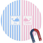 Striped w/ Whales Round Fridge Magnet (Personalized)