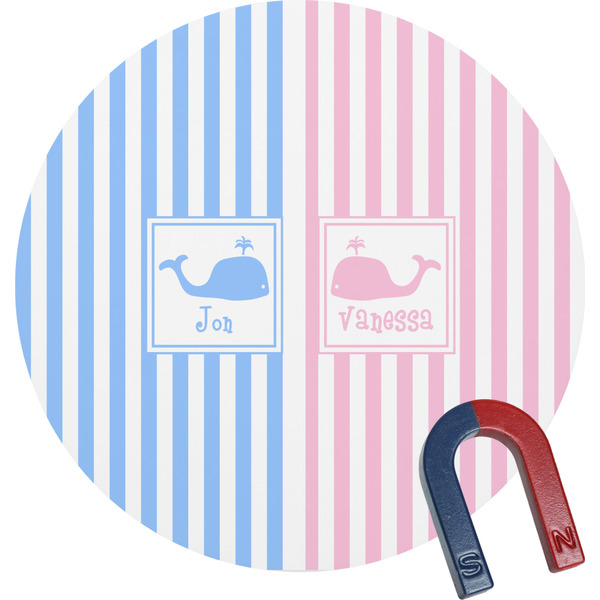 Custom Striped w/ Whales Round Fridge Magnet (Personalized)