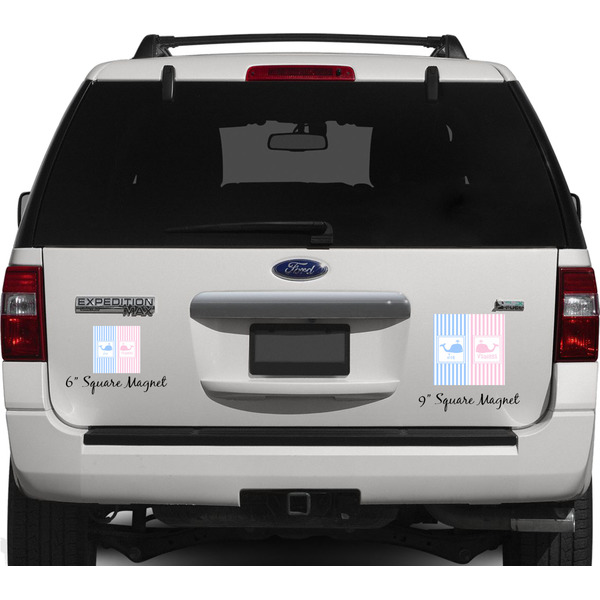 Striped w/ Whales Personalized Square Car Magnets on Ford Explorer