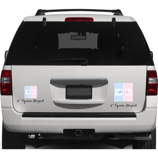 Striped w/ Whales Personalized Square Car Magnets on Ford Explorer