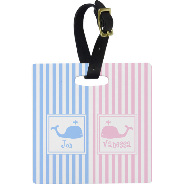 Striped w/ Whales Personalized Square Luggage Tag