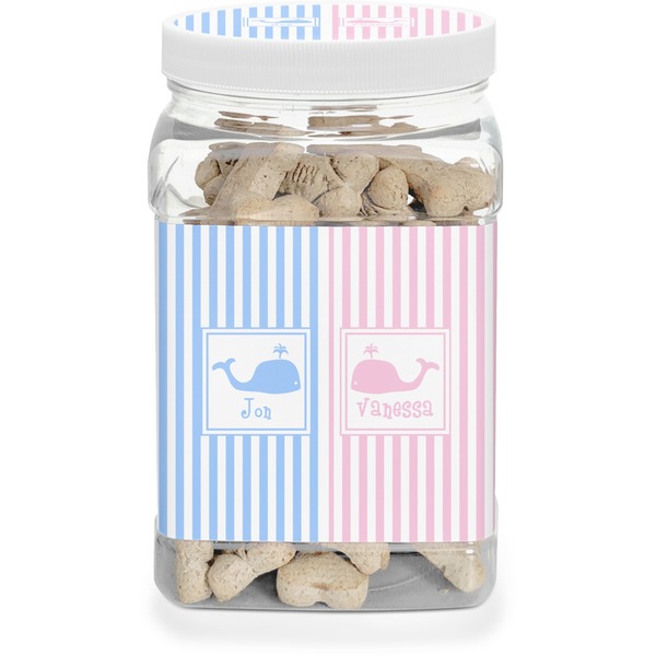Custom Striped w/ Whales Dog Treat Jar (Personalized)